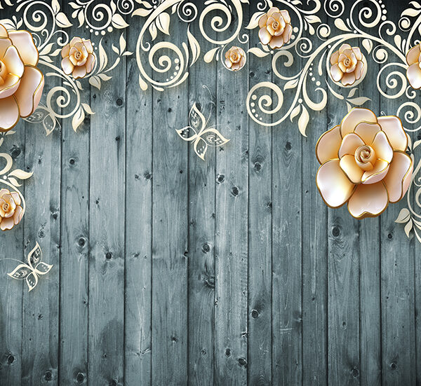 Золотые цветы на черных досках